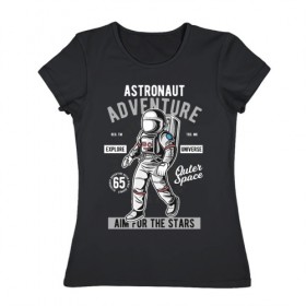 Женская футболка хлопок с принтом Космонавт в Белгороде, 100% хлопок | прямой крой, круглый вырез горловины, длина до линии бедер, слегка спущенное плечо | астронавт | в космосе | космонавт | космос