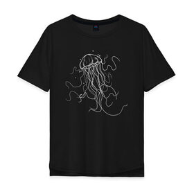 Мужская футболка хлопок Oversize с принтом Белая медуза векторный рисунок в Белгороде, 100% хлопок | свободный крой, круглый ворот, “спинка” длиннее передней части | art | medusa | vector | абстракция | вектор | медуза | щупальца