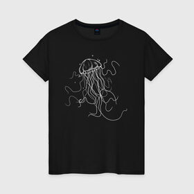 Женская футболка хлопок с принтом Белая медуза векторный рисунок в Белгороде, 100% хлопок | прямой крой, круглый вырез горловины, длина до линии бедер, слегка спущенное плечо | art | medusa | vector | абстракция | вектор | медуза | щупальца