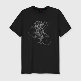 Мужская футболка премиум с принтом Белая медуза векторный рисунок в Белгороде, 92% хлопок, 8% лайкра | приталенный силуэт, круглый вырез ворота, длина до линии бедра, короткий рукав | art | medusa | vector | абстракция | вектор | медуза | щупальца