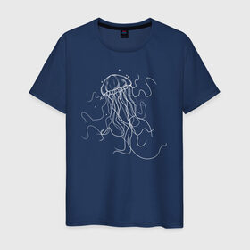 Мужская футболка хлопок с принтом Белая медуза векторный рисунок в Белгороде, 100% хлопок | прямой крой, круглый вырез горловины, длина до линии бедер, слегка спущенное плечо. | art | medusa | vector | абстракция | вектор | медуза | щупальца