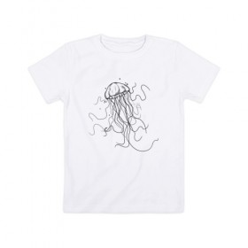 Детская футболка хлопок с принтом Черная медуза векторный рисуно в Белгороде, 100% хлопок | круглый вырез горловины, полуприлегающий силуэт, длина до линии бедер | art | meduza | абстракция.vector | вектор | медуза | щупальца