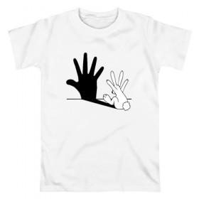 Мужская футболка хлопок с принтом Тень кролика в Белгороде, 100% хлопок | прямой крой, круглый вырез горловины, длина до линии бедер, слегка спущенное плечо. | 