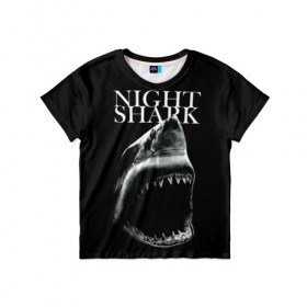 Детская футболка 3D с принтом Night shark в Белгороде, 100% гипоаллергенный полиэфир | прямой крой, круглый вырез горловины, длина до линии бедер, чуть спущенное плечо, ткань немного тянется | death | great white shark | monster | ocean | power | shark | акула | бездна | глубина | море | мощь | океан | сила | чудовище
