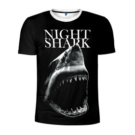 Мужская футболка 3D спортивная с принтом Night shark в Белгороде, 100% полиэстер с улучшенными характеристиками | приталенный силуэт, круглая горловина, широкие плечи, сужается к линии бедра | death | great white shark | monster | ocean | power | shark | акула | бездна | глубина | море | мощь | океан | сила | чудовище
