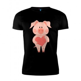 Мужская футболка премиум с принтом Love Pig в Белгороде, 92% хлопок, 8% лайкра | приталенный силуэт, круглый вырез ворота, длина до линии бедра, короткий рукав | 2019 | дед мороз | дом | елка | желание | животные | зима | кабан | милый | мороз | настроение | новый год | пеппа | подарок | позитив | поросенок | праздник | радость | рождество | санта клаус | свинка