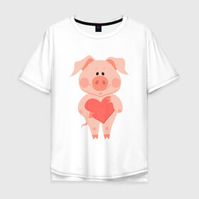 Мужская футболка хлопок Oversize с принтом Love Pig в Белгороде, 100% хлопок | свободный крой, круглый ворот, “спинка” длиннее передней части | 2019 | дед мороз | дом | елка | желание | животные | зима | кабан | милый | мороз | настроение | новый год | пеппа | подарок | позитив | поросенок | праздник | радость | рождество | санта клаус | свинка