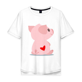 Мужская футболка хлопок Oversize с принтом Love Pig в Белгороде, 100% хлопок | свободный крой, круглый ворот, “спинка” длиннее передней части | Тематика изображения на принте: 