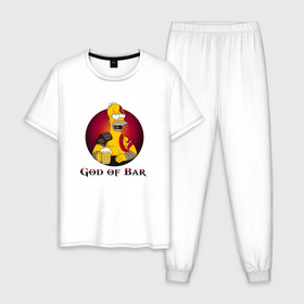 Мужская пижама хлопок с принтом God of Bar в Белгороде, 100% хлопок | брюки и футболка прямого кроя, без карманов, на брюках мягкая резинка на поясе и по низу штанин
 | god of war | бар | гомер | симпсоны