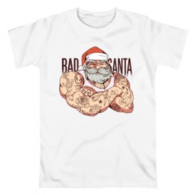 Мужская футболка хлопок с принтом Плохой Санта в Белгороде, 100% хлопок | прямой крой, круглый вырез горловины, длина до линии бедер, слегка спущенное плечо. | 