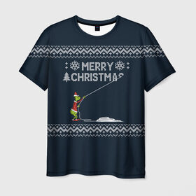 Мужская футболка 3D с принтом Гринч Вязаный в Белгороде, 100% полиэфир | прямой крой, круглый вырез горловины, длина до линии бедер | Тематика изображения на принте: вязаный свитер | вязка | новый год | рождество