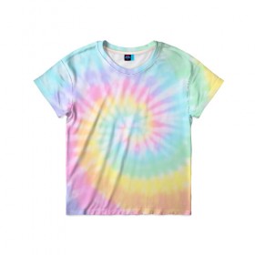 Детская футболка 3D с принтом Pastel Tie Dye в Белгороде, 100% гипоаллергенный полиэфир | прямой крой, круглый вырез горловины, длина до линии бедер, чуть спущенное плечо, ткань немного тянется | Тематика изображения на принте: tie dye | абстракция | краска | хиппи