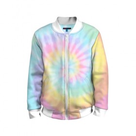 Детский бомбер 3D с принтом Pastel Tie Dye в Белгороде, 100% полиэстер | застегивается на молнию, по бокам два кармана без застежек, мягкие манжеты, по низу бомбера и на воротнике — эластичная резинка | tie dye | абстракция | краска | хиппи