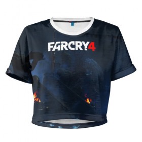 Женская футболка 3D укороченная с принтом FARCRY4 в Белгороде, 100% полиэстер | круглая горловина, длина футболки до линии талии, рукава с отворотами | 