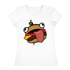Женская футболка хлопок с принтом Durr burger в Белгороде, 100% хлопок | прямой крой, круглый вырез горловины, длина до линии бедер, слегка спущенное плечо | battle | durrr | fastfood | fortnite | royale | бургер | еда | фастфуд