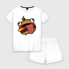 Женская пижама с шортиками хлопок с принтом Durr burger в Белгороде, 100% хлопок | футболка прямого кроя, шорты свободные с широкой мягкой резинкой | battle | durrr | fastfood | fortnite | royale | бургер | еда | фастфуд
