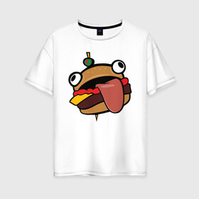 Женская футболка хлопок Oversize с принтом Durr burger в Белгороде, 100% хлопок | свободный крой, круглый ворот, спущенный рукав, длина до линии бедер
 | battle | durrr | fastfood | fortnite | royale | бургер | еда | фастфуд