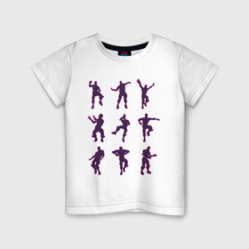 Детская футболка хлопок с принтом Fortnite dance в Белгороде, 100% хлопок | круглый вырез горловины, полуприлегающий силуэт, длина до линии бедер | battle | dancer | royale | игрок | контур | силуэты | танец | танцор