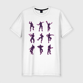 Мужская футболка хлопок Slim с принтом Fortnite dance  в Белгороде, 92% хлопок, 8% лайкра | приталенный силуэт, круглый вырез ворота, длина до линии бедра, короткий рукав | battle | dancer | royale | игрок | контур | силуэты | танец | танцор