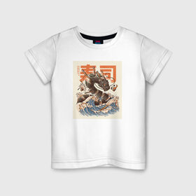 Детская футболка хлопок с принтом Суши дракон в Белгороде, 100% хлопок | круглый вырез горловины, полуприлегающий силуэт, длина до линии бедер | аниме | дракон | суши