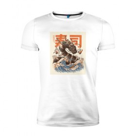 Мужская футболка премиум с принтом Суши дракон в Белгороде, 92% хлопок, 8% лайкра | приталенный силуэт, круглый вырез ворота, длина до линии бедра, короткий рукав | аниме | дракон | суши