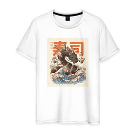 Мужская футболка хлопок с принтом Суши дракон в Белгороде, 100% хлопок | прямой крой, круглый вырез горловины, длина до линии бедер, слегка спущенное плечо. | аниме | дракон | суши