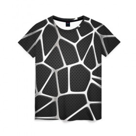 Женская футболка 3D с принтом Серебряная паутина в Белгороде, 100% полиэфир ( синтетическое хлопкоподобное полотно) | прямой крой, круглый вырез горловины, длина до линии бедер | абстракция | алюминий | геометрия | карбон | нить | паутина | серебро | сеть | сталь
