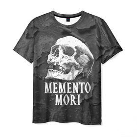 Мужская футболка 3D с принтом Memento mori в Белгороде, 100% полиэфир | прямой крой, круглый вырез горловины, длина до линии бедер | Тематика изображения на принте: black | death | life | memento mori | skeleton | skull | жизнь | скелет | череп | черный