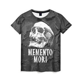 Женская футболка 3D с принтом Memento mori в Белгороде, 100% полиэфир ( синтетическое хлопкоподобное полотно) | прямой крой, круглый вырез горловины, длина до линии бедер | black | death | life | memento mori | skeleton | skull | жизнь | скелет | череп | черный