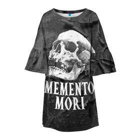 Детское платье 3D с принтом Memento mori в Белгороде, 100% полиэстер | прямой силуэт, чуть расширенный к низу. Круглая горловина, на рукавах — воланы | Тематика изображения на принте: black | death | life | memento mori | skeleton | skull | жизнь | скелет | череп | черный