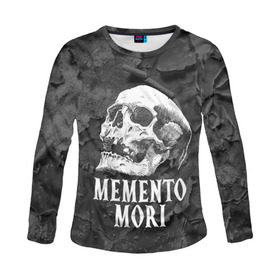 Женский лонгслив 3D с принтом Memento mori в Белгороде, 100% полиэстер | длинные рукава, круглый вырез горловины, полуприлегающий силуэт | black | death | life | memento mori | skeleton | skull | жизнь | скелет | череп | черный