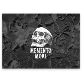 Поздравительная открытка с принтом Memento mori в Белгороде, 100% бумага | плотность бумаги 280 г/м2, матовая, на обратной стороне линовка и место для марки
 | Тематика изображения на принте: black | death | life | memento mori | skeleton | skull | жизнь | скелет | череп | черный
