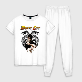 Женская пижама хлопок с принтом Bruce lee в Белгороде, 100% хлопок | брюки и футболка прямого кроя, без карманов, на брюках мягкая резинка на поясе и по низу штанин | bruce lee | jeet kune do | karate | брюс ли | каратэ