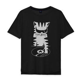 Мужская футболка хлопок Oversize с принтом Кот Dj в Белгороде, 100% хлопок | свободный крой, круглый ворот, “спинка” длиннее передней части | вечеринка | диджей | кот | котейка | котенок | котэ | кошка | музыка | очки | пластинка
