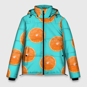 Мужская зимняя куртка 3D с принтом Апельсины в Белгороде, верх — 100% полиэстер; подкладка — 100% полиэстер; утеплитель — 100% полиэстер | длина ниже бедра, свободный силуэт Оверсайз. Есть воротник-стойка, отстегивающийся капюшон и ветрозащитная планка. 

Боковые карманы с листочкой на кнопках и внутренний карман на молнии. | апельсин | апельсины | грейпфрукт | грейпфрут | разрез | сочный | фрукт