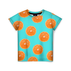 Детская футболка 3D с принтом Апельсины в Белгороде, 100% гипоаллергенный полиэфир | прямой крой, круглый вырез горловины, длина до линии бедер, чуть спущенное плечо, ткань немного тянется | Тематика изображения на принте: апельсин | апельсины | грейпфрукт | грейпфрут | разрез | сочный | фрукт