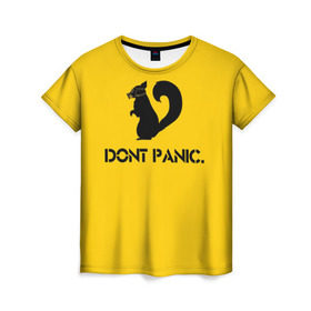 Женская футболка 3D с принтом Dont Panic. в Белгороде, 100% полиэфир ( синтетическое хлопкоподобное полотно) | прямой крой, круглый вырез горловины, длина до линии бедер | dont panic | белка | енот | скунс