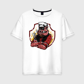 Женская футболка хлопок Oversize с принтом Свинья Повар в Белгороде, 100% хлопок | свободный крой, круглый ворот, спущенный рукав, длина до линии бедер
 | повар | свиньи | свинья | шеф