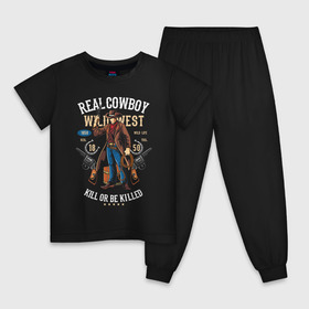 Детская пижама хлопок с принтом Red Dead Redemption в Белгороде, 100% хлопок |  брюки и футболка прямого кроя, без карманов, на брюках мягкая резинка на поясе и по низу штанин
 | вестерн | ковбой | револьвер