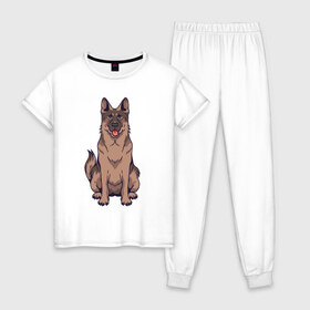 Женская пижама хлопок с принтом Овчарка в Белгороде, 100% хлопок | брюки и футболка прямого кроя, без карманов, на брюках мягкая резинка на поясе и по низу штанин | немецкая овчарка | овчарка | овчарки | собака | собаки