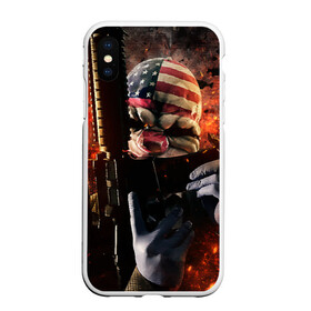 Чехол для iPhone XS Max матовый с принтом Payday 2 в Белгороде, Силикон | Область печати: задняя сторона чехла, без боковых панелей | Тематика изображения на принте: chains day | game | gun | mask | payday | payday 2 | payday2 | грабители | зло | игра | клоун | маска | ограбление | оружие | пистолет