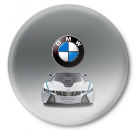 Значок с принтом BMW Vision в Белгороде,  металл | круглая форма, металлическая застежка в виде булавки | Тематика изображения на принте: bmw | car | germany | motorsport | sports car | автомобиль | автоспорт | бмв | германия | спорткар