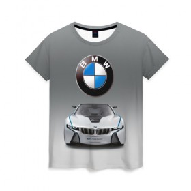 Женская футболка 3D с принтом BMW Vision в Белгороде, 100% полиэфир ( синтетическое хлопкоподобное полотно) | прямой крой, круглый вырез горловины, длина до линии бедер | bmw | car | germany | motorsport | sports car | автомобиль | автоспорт | бмв | германия | спорткар
