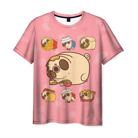 Мужская футболка 3D с принтом Толстый Мопс в Белгороде, 100% полиэфир | прямой крой, круглый вырез горловины, длина до линии бедер | fastfood | free | junkfood | pug | бургер | еда | картошка | кола | пицца | собака | фастфуд | фри | хотдог | чипсы | шаурма