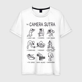 Мужская футболка хлопок с принтом The camera sutra в Белгороде, 100% хлопок | прямой крой, круглый вырез горловины, длина до линии бедер, слегка спущенное плечо. | kamasutra | выдержка | позы | фотка | фото | фотоаппарат | фотограф | фотография | фотосессия | штатив | экспозиция