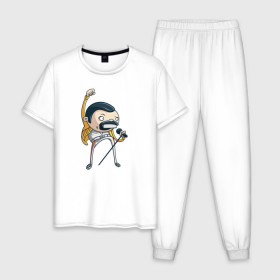 Мужская пижама хлопок с принтом Freddie Mercury в Белгороде, 100% хлопок | брюки и футболка прямого кроя, без карманов, на брюках мягкая резинка на поясе и по низу штанин
 | queen | фредди меркьюри