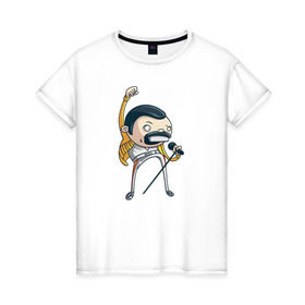 Женская футболка хлопок с принтом Freddie Mercury в Белгороде, 100% хлопок | прямой крой, круглый вырез горловины, длина до линии бедер, слегка спущенное плечо | queen | фредди меркьюри