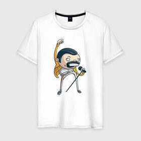 Мужская футболка хлопок с принтом Freddie Mercury в Белгороде, 100% хлопок | прямой крой, круглый вырез горловины, длина до линии бедер, слегка спущенное плечо. | Тематика изображения на принте: queen | фредди меркьюри