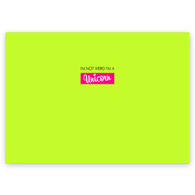 Поздравительная открытка с принтом Unicorn желтый в Белгороде, 100% бумага | плотность бумаги 280 г/м2, матовая, на обратной стороне линовка и место для марки
 | кислотные костюмы | кислотные цвета | неон | флуоресцентные принты