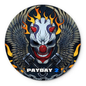 Коврик круглый с принтом Payday 2 в Белгороде, резина и полиэстер | круглая форма, изображение наносится на всю лицевую часть | Тематика изображения на принте: chains day | game | gun | mask | payday | payday 2 | payday2 | грабители | зло | игра | клоун | маска | ограбление | оружие | пистолет